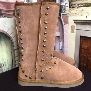 NEW Style & Co. Women's 5M Boots Bolted Studded Chestnut Brown Leather